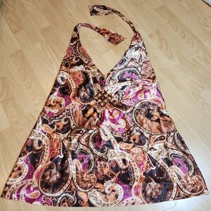 NWT Lane Bryant Satin Embellishments Paisley Halter Babydoll Top Size 22 2X/3X